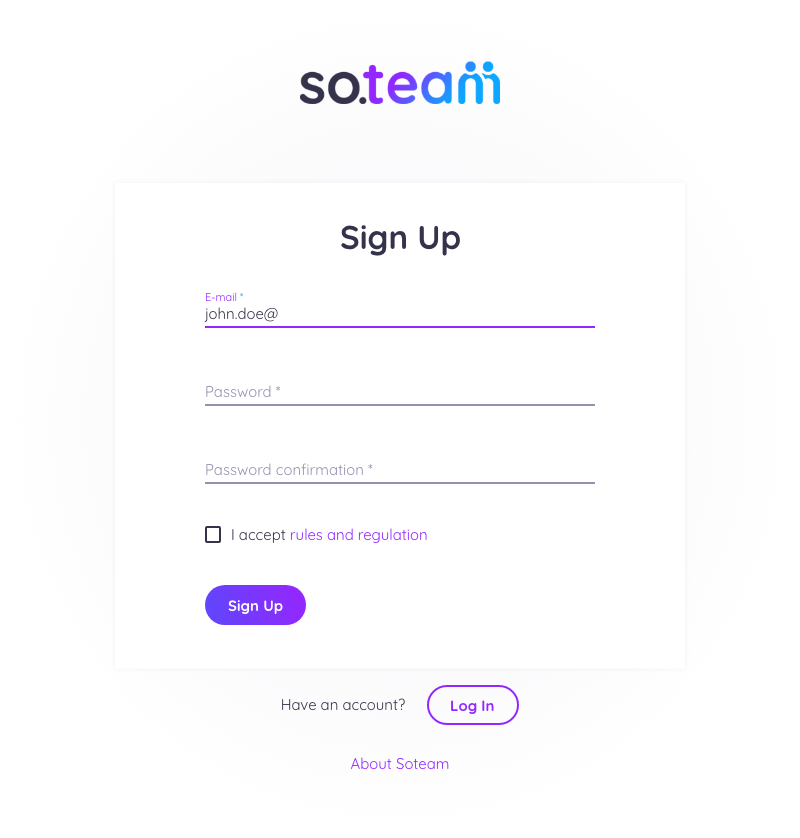 Register an account in the Soteam